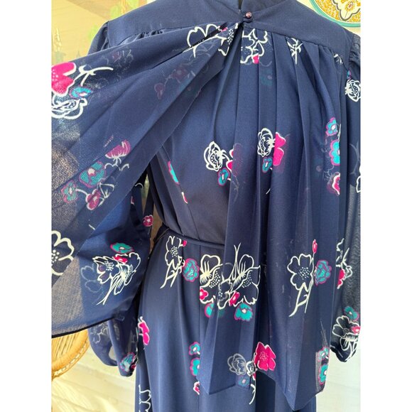 Vintage 70's MOD 2 Piece Dress Jacket Blue Pink Floral Size M Poly Knit - Picture 9 of 16